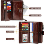 Itslife Womens Wallet RFID Blocking Large Capacity Luxury Wax Genuine Leather Wallets Clutch Wallet Ladies Card holder, Coffee
