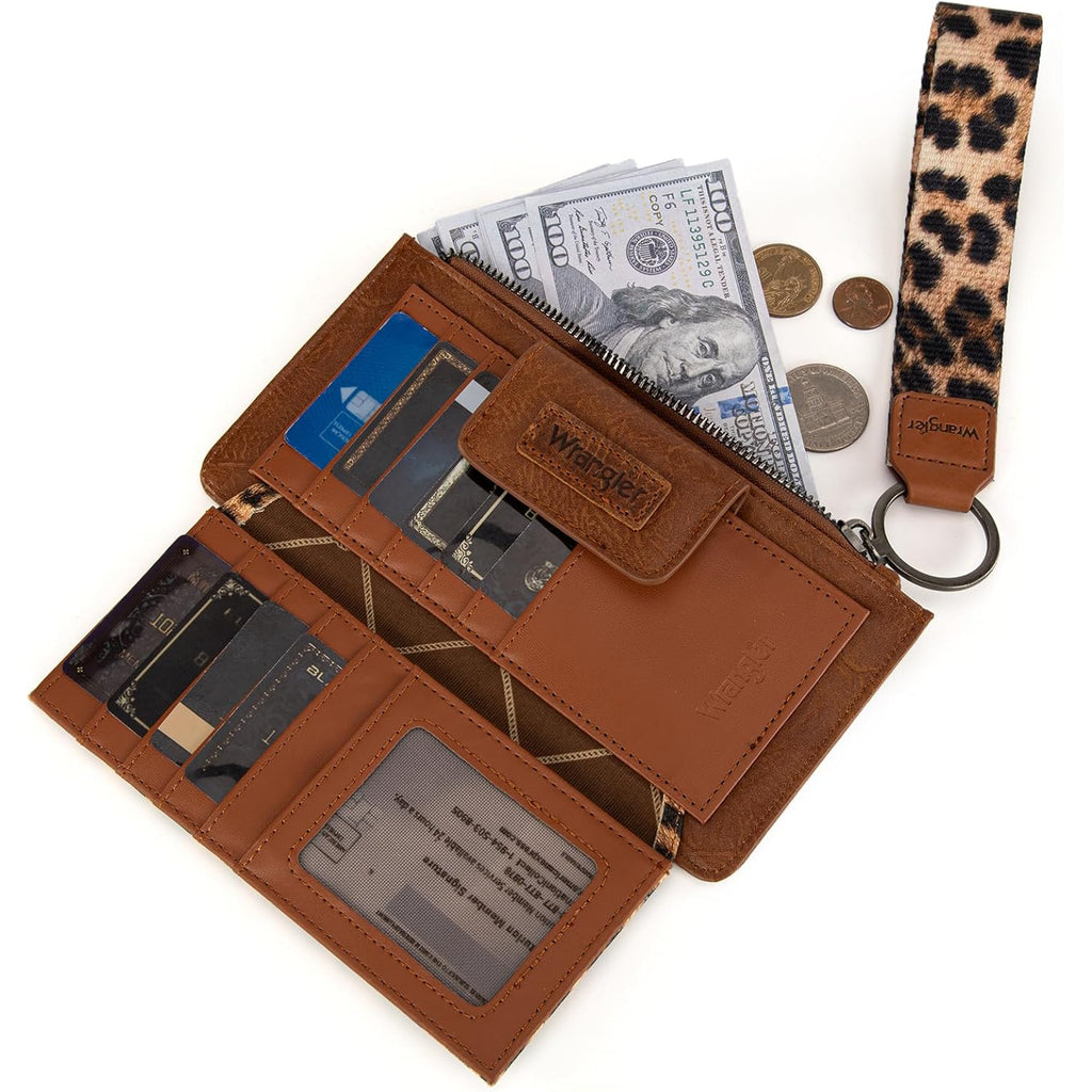 Montana West X Wrangler Brown Wristlet Wallet Minimalist Clutch Womens Wallet Rfid Card Cases & Money Organizers with Coin Purse and Smooth Zipper