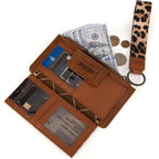 Montana West X Wrangler Brown Wristlet Wallet Minimalist Clutch Womens Wallet Rfid Card Cases & Money Organizers with Coin Purse and Smooth Zipper