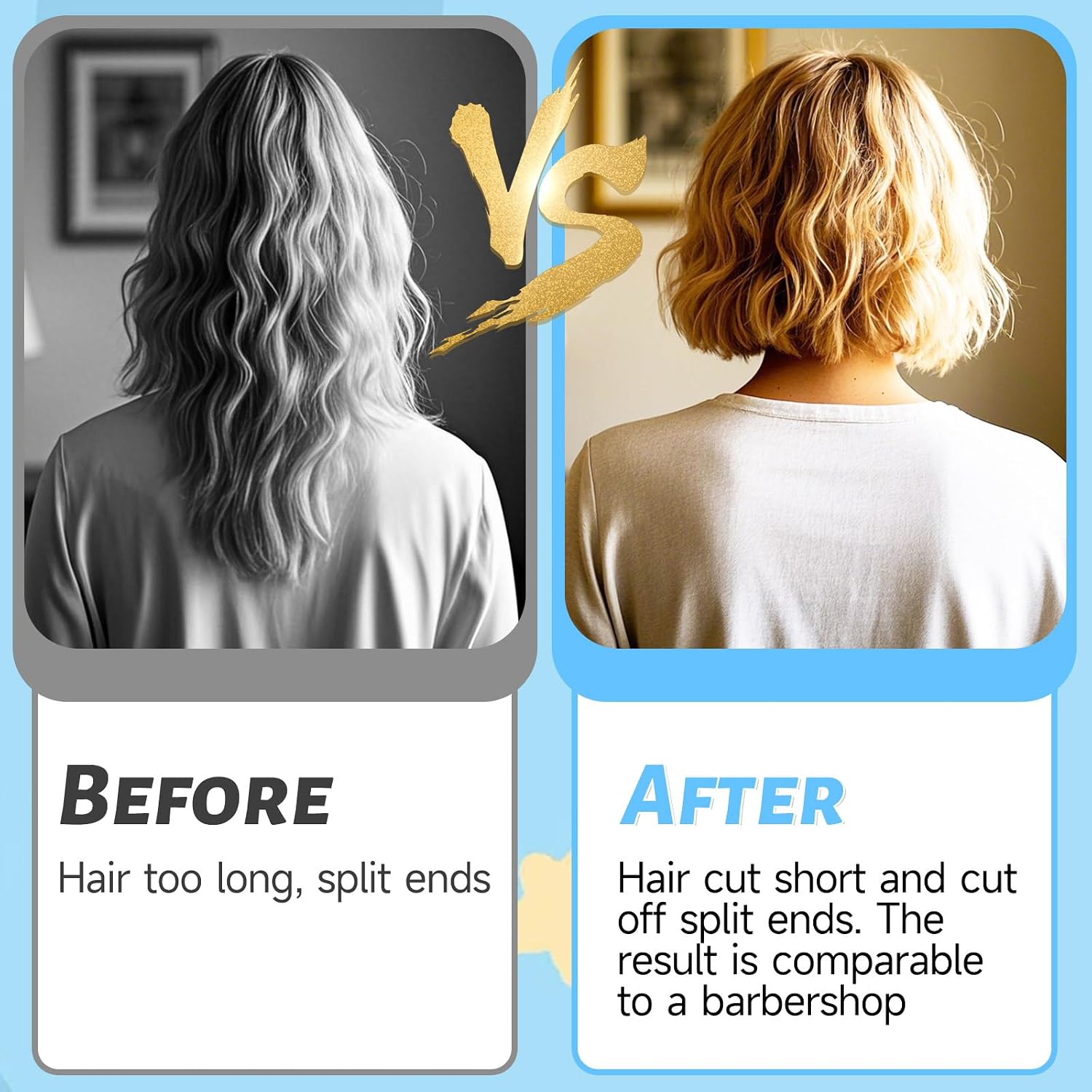 Professional Hair Styling Tools: Diy Layering And Trimming Kit With Clips, Guide For Bangs, Layers, Split Ends - Blue
