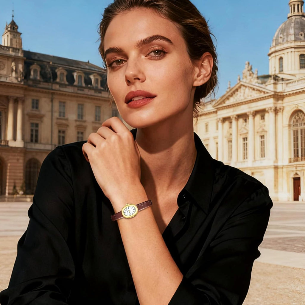 Cnyxcn Women'S Bracelet Gold Watch - Vintage Elegant Oval Bangle Watch - Gold Jewellery Style Quartz Wristwatch - Gift For Her