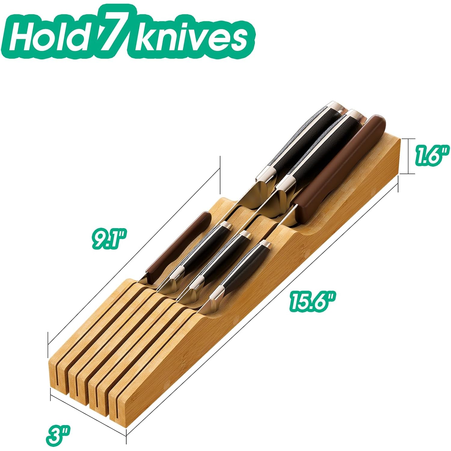 Knife Drawer Organizer (Natural, 7 Knives Organizer)