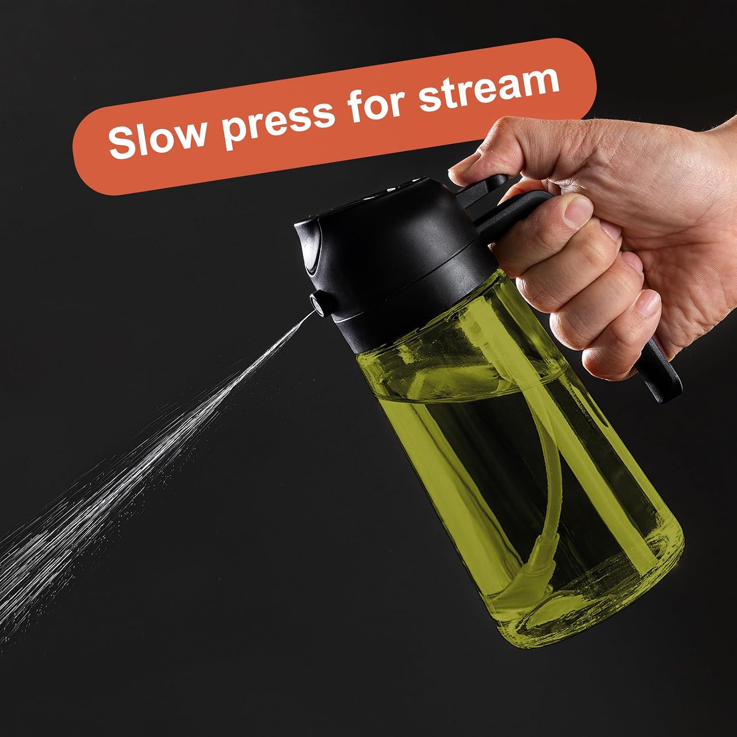 16Oz/470Ml Olive Oil Dispenser For Kitchen With Stickers - 2 In 1 Olive Oil Sprayer For Cooking, Air Fryer, And Salad, Black&Green (Light-Proof Kitchen Gadget)