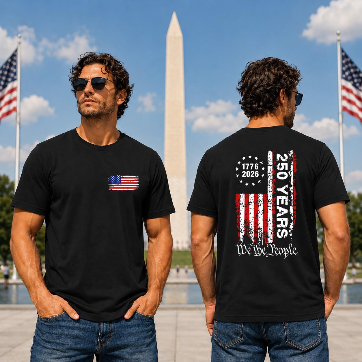 Men'S America 250 Shirt Patriotic Usa Flag Graphic T Shirt We The People 1776 2026 Vintage Fourth Of July Tee