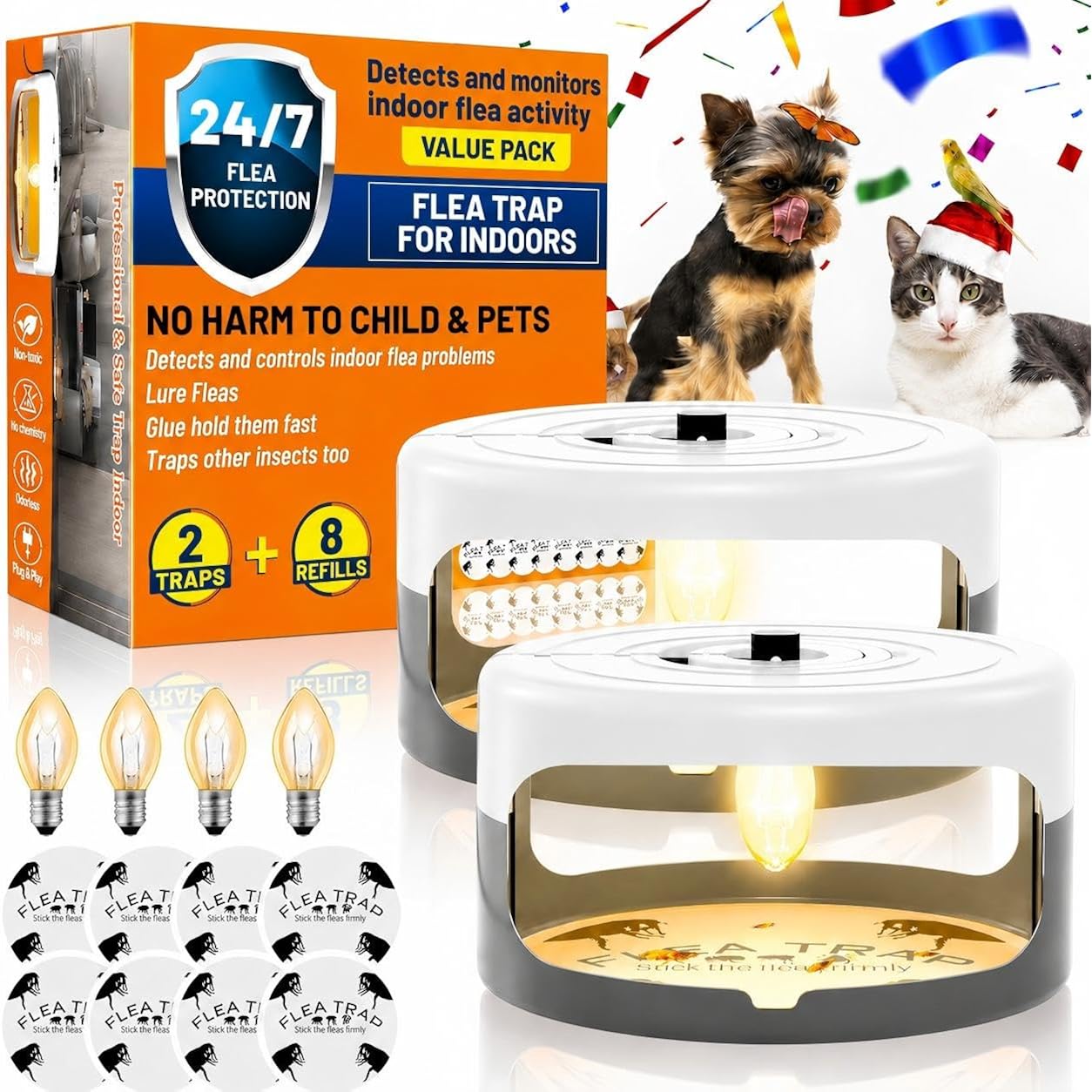 2 Pack Flea Traps For Inside Your Home, Indoor Flea Traps With 8 Sticky Pads, Flea Monitoring Trap For Home, Sticky Insect Catcher For Fleas, Moths & Gnats