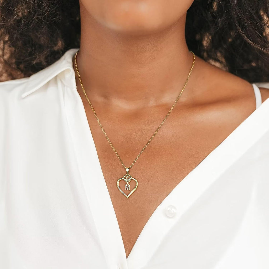 STORUP Mothers Day Gifts - Heart Initial Necklaces for Women Girls Gift, 14K-Gold-Plated Initial A-Z Heart Necklaces for Teen Girl Jewelry Birthday Mothers Day Gifts for Mom Wife Her