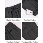 Uni Clau Men'S Elastic Waist Cargo Shorts 6 Pockets Utility Hiking Shorts | Waistband Drawstring，Casual Beach Shorts,Summer Lightweight Athletic Work ,Multi Functional Shorts,Machine Washed