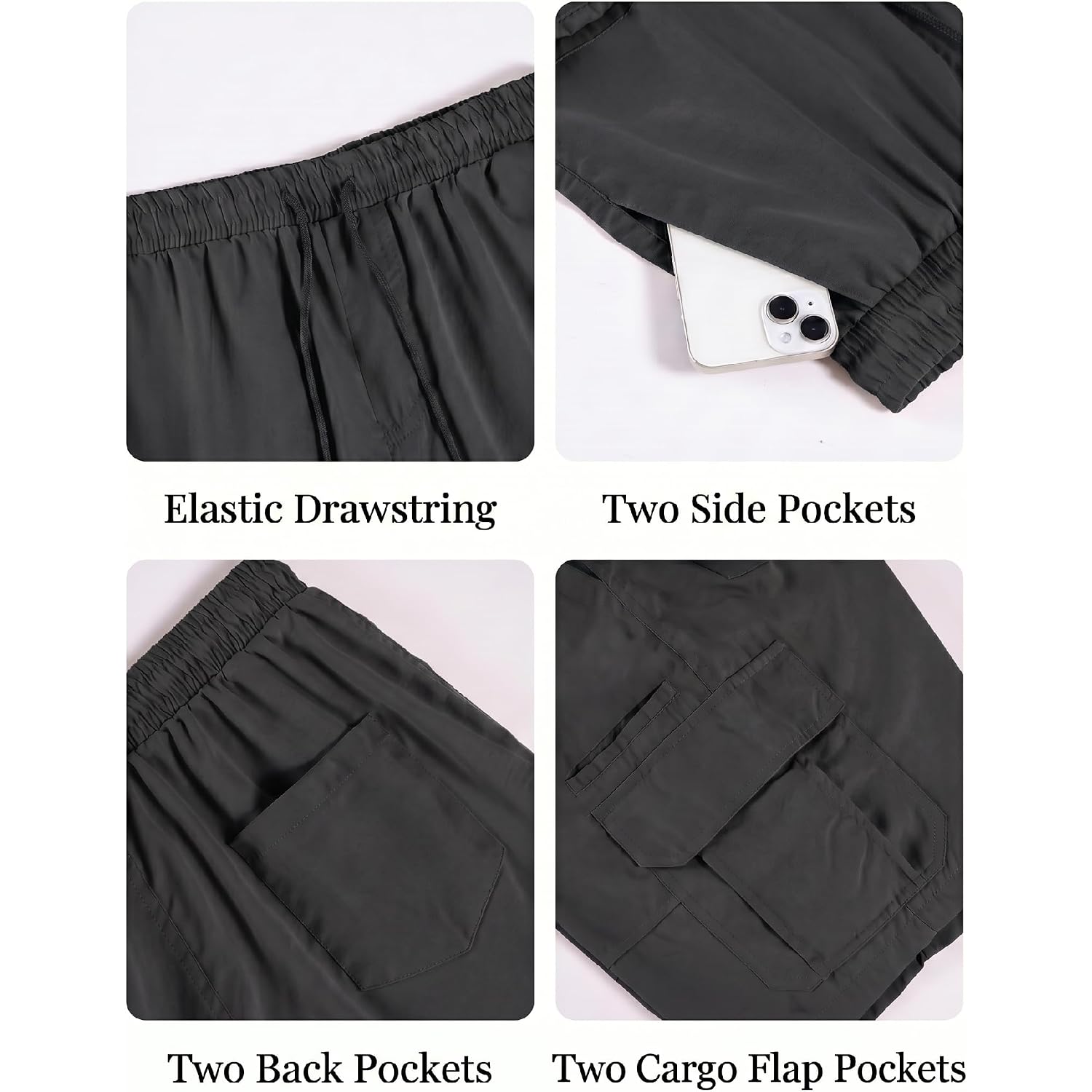 Uni Clau Men'S Elastic Waist Cargo Shorts 6 Pockets Utility Hiking Shorts | Waistband Drawstring，Casual Beach Shorts,Summer Lightweight Athletic Work ,Multi Functional Shorts,Machine Washed
