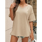 Cicy Bell Womens Oversized T Shirts Short Sleeve Summer Casual V Neck Tunic Tops Loose Fit Side Split Basic Tee Tops