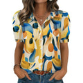 Women Button Down Shirts Puff Short Sleeve Blouses Chiffon Tops Business Casual Outfits Summer Clothes