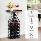 Wine Rack Freestanding Floor, Table Wine Holder Stand Mini Bar Table Floor Wine Storage For Home Bar Kitchen Living Room With Glass Holder Wood Tabletop 19 Bottles
