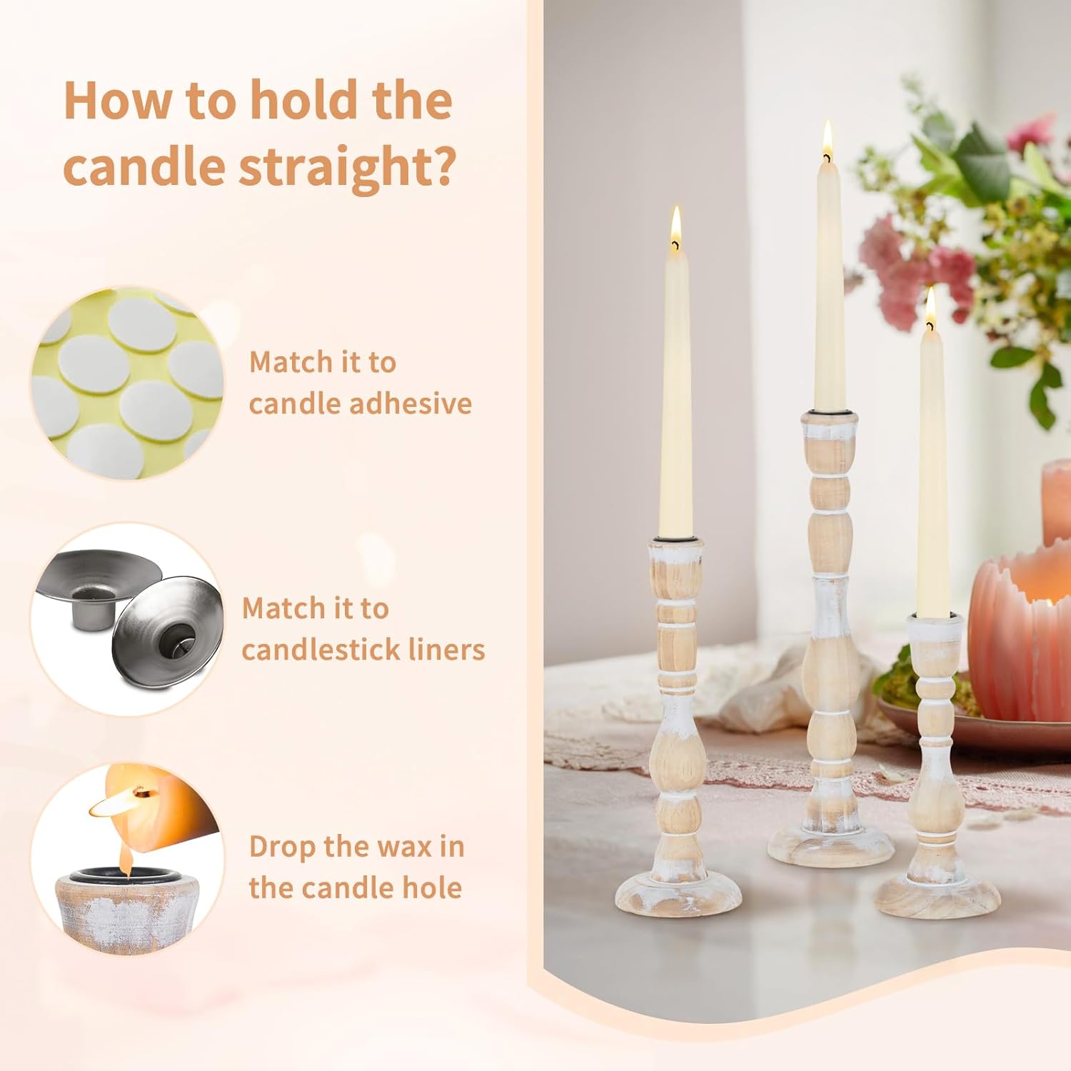 NUPTIO Candlestick Holders Wood for Home: Set of 3 Tall Farmhouse Taper Candle Holders for Christmas Gift Mantel Decor