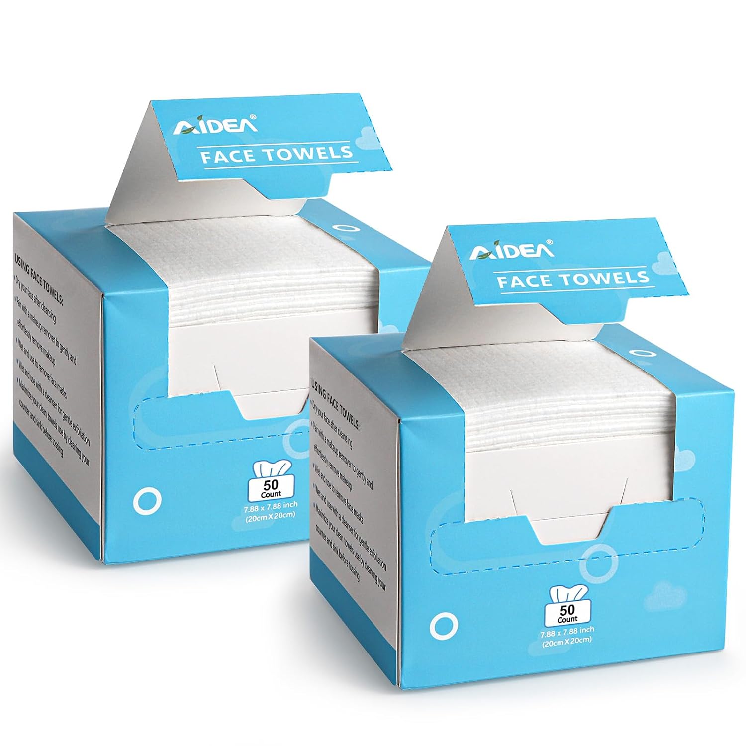 Aidea Face Towels Disposable-100Ct (2 Box), Clean Facial Towelettes For Sensitive Skin, Cleansing Wipes For Makeup Removing, Nursing, Travel, Dry Wipes Face Cloths