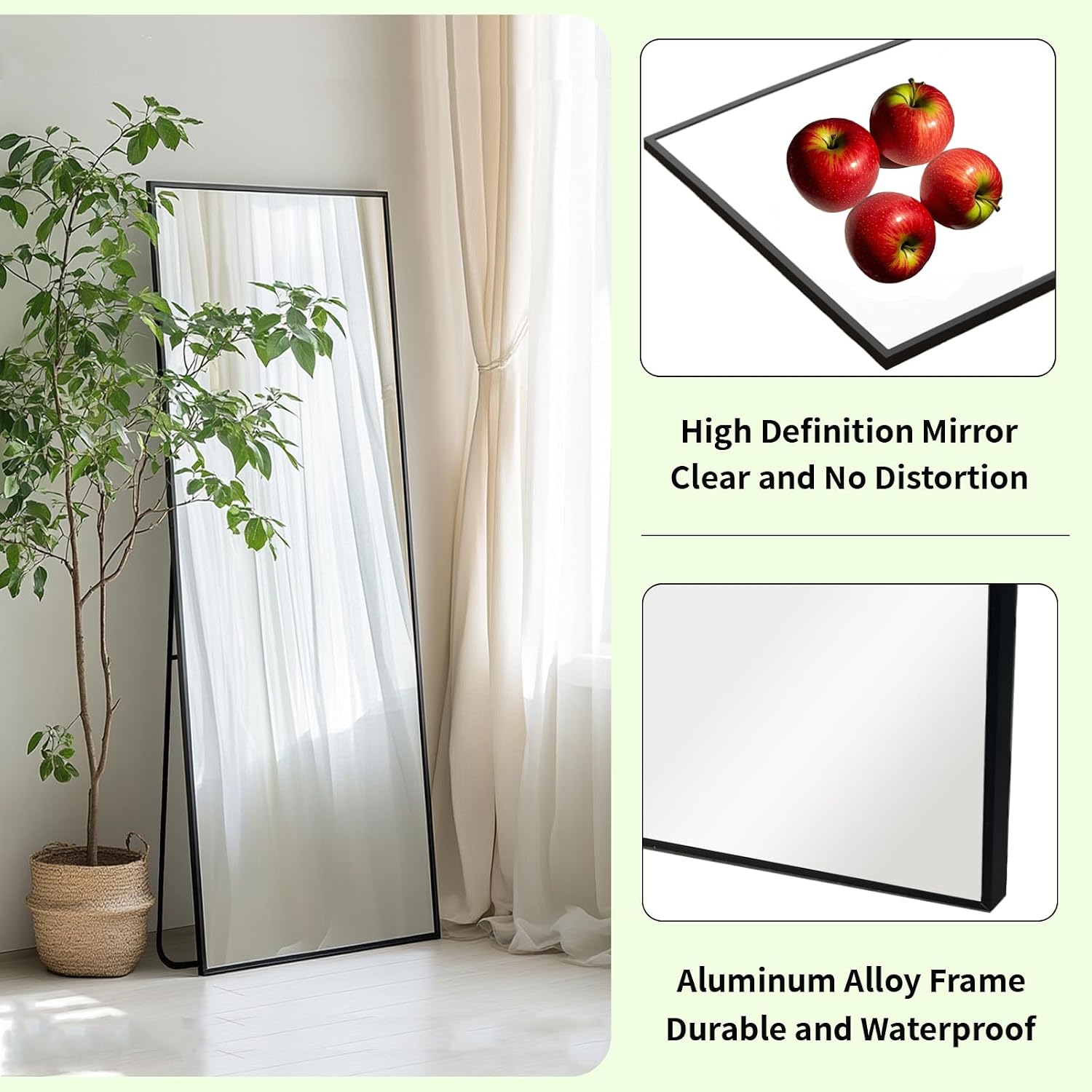Full Length Mirror 56X16 Inch, Full Body Mirror With Aluminum Metal Frame, Standing Mirrors For Bedroom, Livingroom, Cloakroom, Hallway, Home Décor.