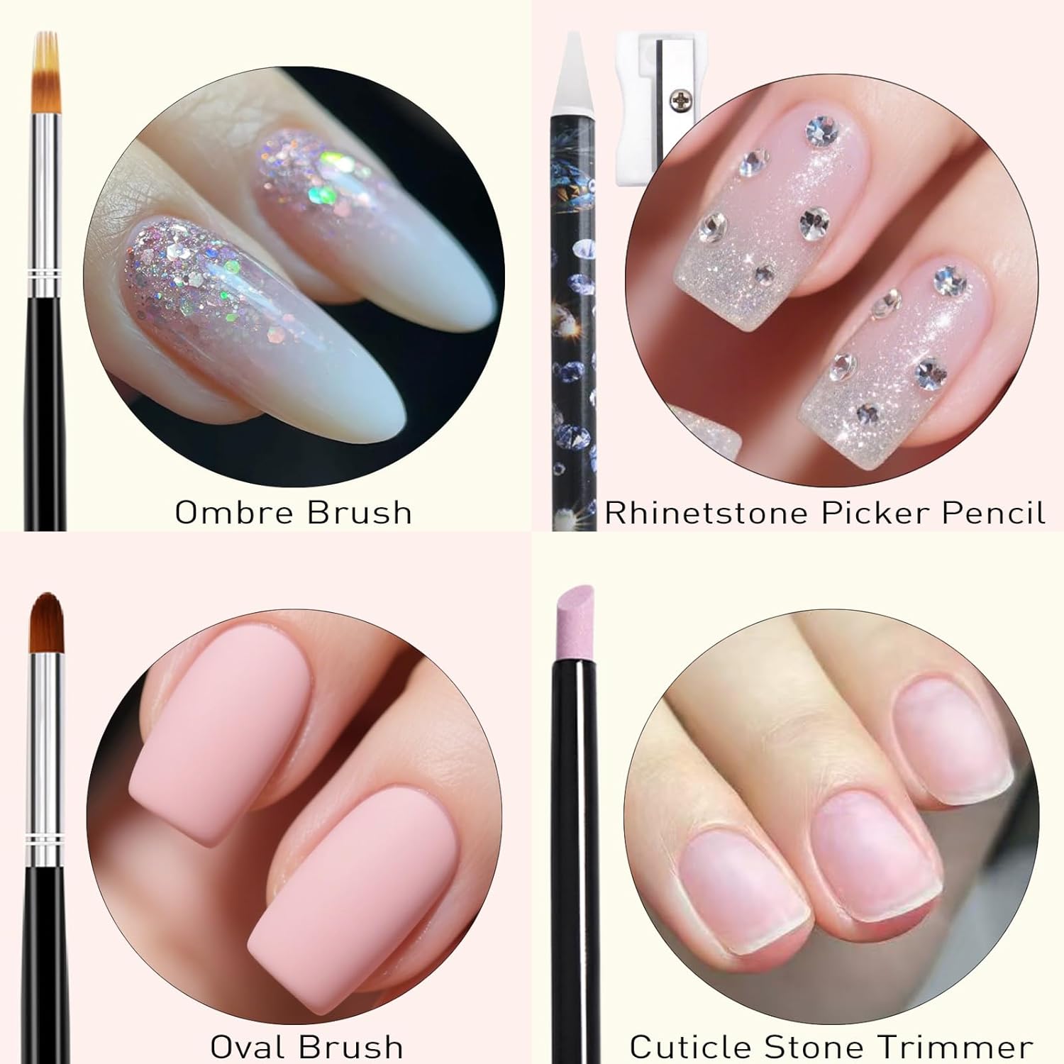 LIGHT RAIN 34Pcs Nail Art Brush Set - Complete Kit with Dotting Tool, Liner Brushes, Acrylic Brushes, Ombre Brush, Cuticle Tool, Rhinestone Picker Pencil for Beginner to Pro Nail Design