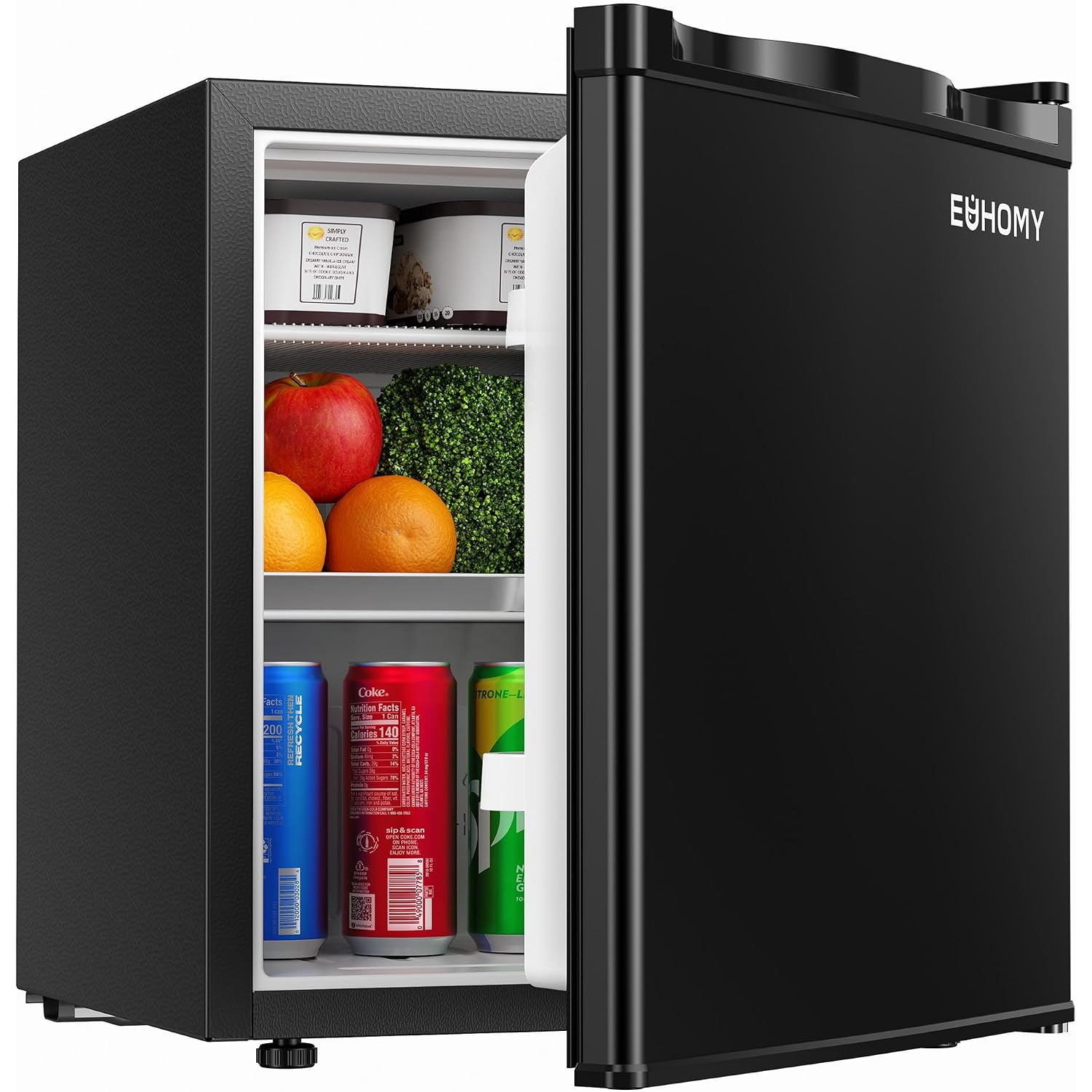 Euhomy 1.7 Cu.Ft Mini Fridge, Reversible Single Door Compact Refrigerator, Adjustable Thermostat, Energy Saving, Mini Fridge For Bedroom, Office, Dorm, Black