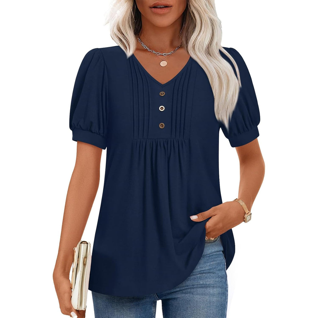 Findsweet Women's Summer Tunic Tops Casual Dressy Blouses Short Sleeve Shirts M-4XL