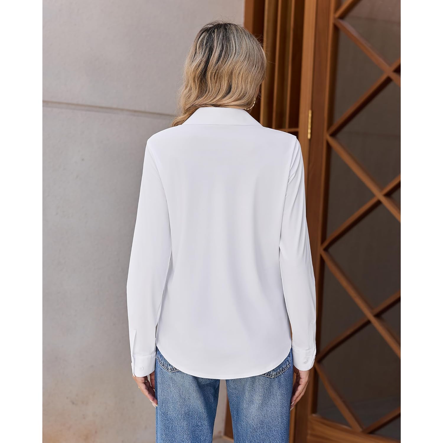 Womens Stretch Button Down Shirts Slim fit Long Sleeve Dress Shirt Wrinkle Free Collared Business Casual Blouse