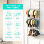 Hapirm Over Door Hat Rack - 3 Tier Wall Mounted Hat Organizer With 16 Hooks And 10 Movable Clips, Baseball Cap Organizer Storage Holds Up To 26 Caps For Door, Bedroom, Closet Uspto Patented