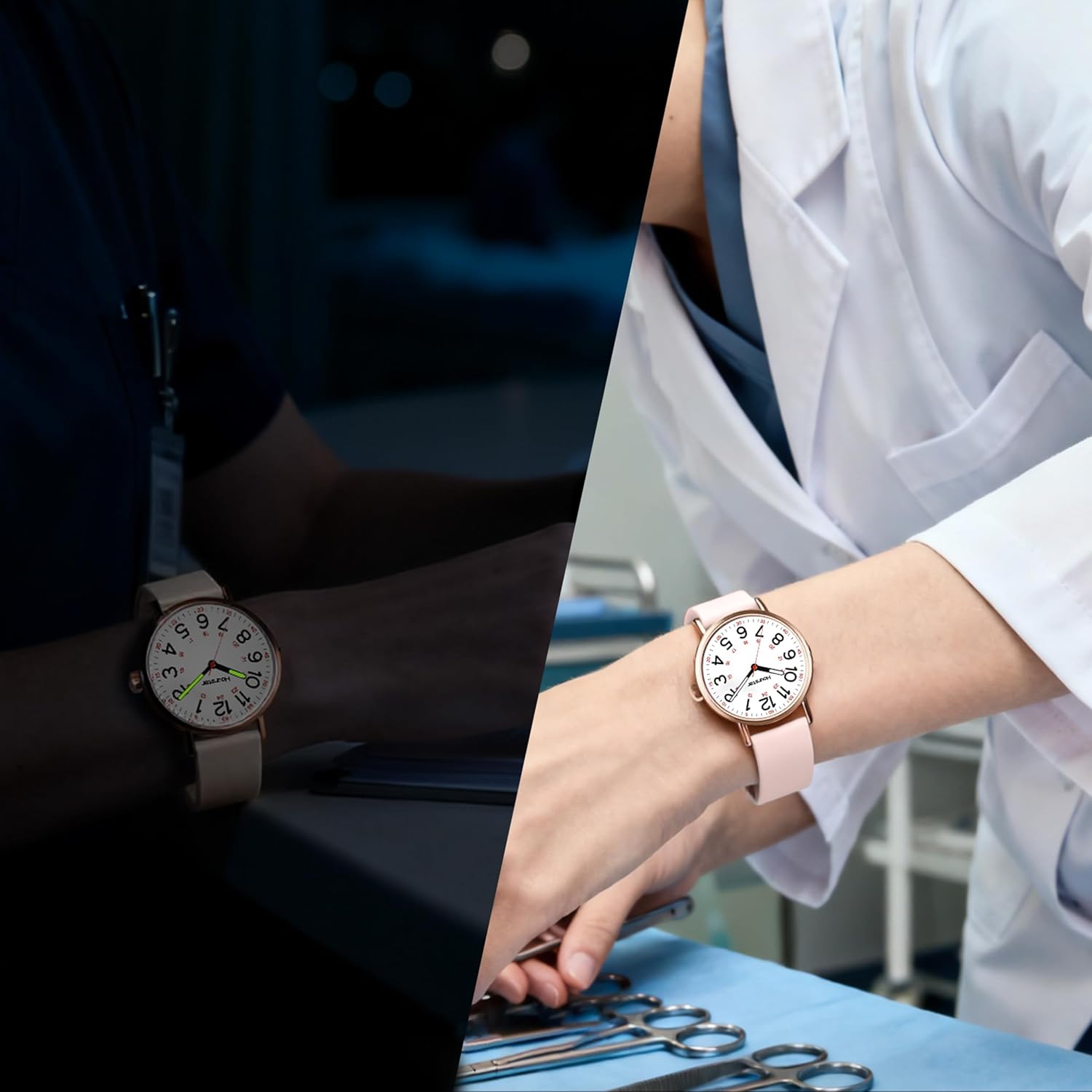 Women's Analog Nurse Watch with Second Hand for Nursing, 12/24 Time, Silicone Band, Easy Read