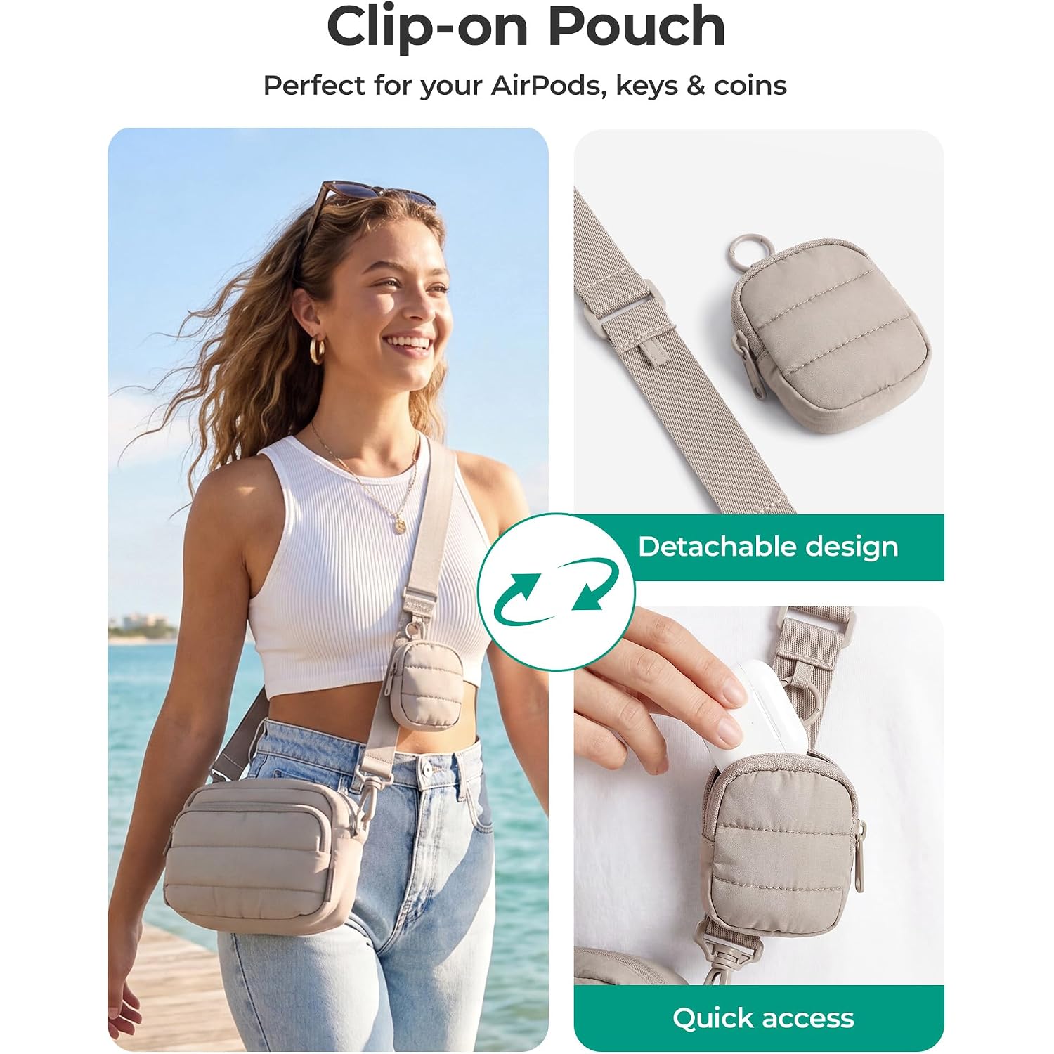 Bagsmart 2-Pc Set Small Crossbody Bags For Women Puffer Shoulder Hobo Purse | Small Hobo Bag With Detachable Cute Earbuds Pouch, Water-Resistant Quilted Nylon Fabric, Daily Casual Travel Work Errands