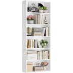 Fotosok 6-Tier Open Bookcase And Bookshelf, Freestanding Display Storage Shelves Tall Bookcase For Bedroom, Living Room And Office, White