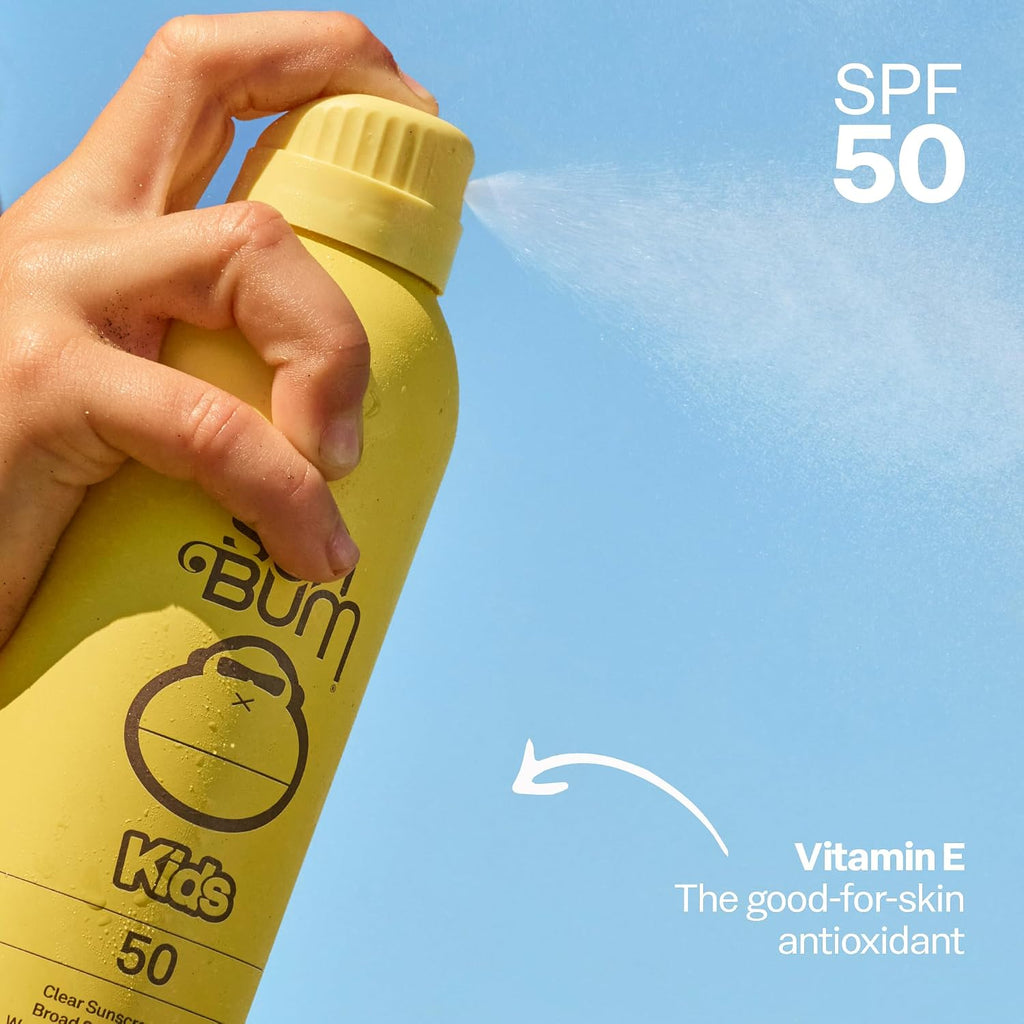 Sun Bum Kids Spf 50 Sunscreen Clear Body Spray - Broad Spectrum Water-Resistant With Vitamin E - Wet Or Dry Skin Application - Hawaii 104 Act Compliant (Without Octinoxate & Oxybenzone) - 6 Oz
