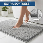 Bathroom Rugs Sets 2 Piece,Super Absorbent Chenille Bath Mats and U-Shaped Toilet Rug,Strong PVC Non Slip Backing,Microfiber Washable Dry Quickly Bath Mats for Bathroom(20"x32"+20"x20"U, Light Grey)