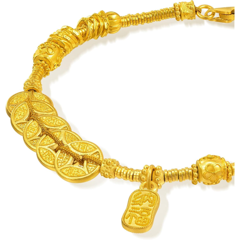CHOW SANG SANG 999.9 24K Pure Gold Cultural Blessings Five Emperor Coins Bracelet for Women & Men 18cm 95773B Price-by-Weight 14.59g Gold