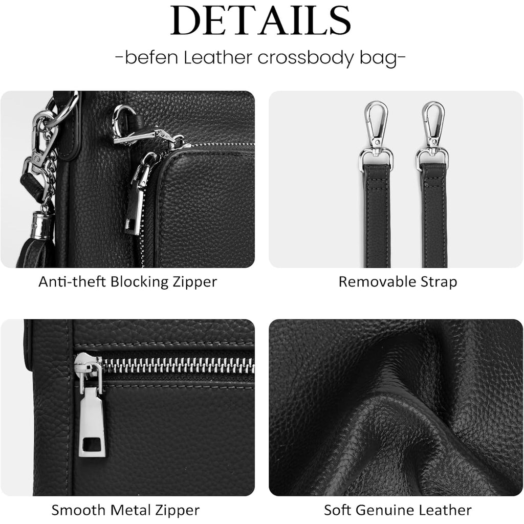 Befen Anti Theft Genuine Leather Crossbody Bags For Women Handbags And Shoulder Basg With Built In Wallet Rfid Leather Purse