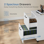 Dumos 2 Drawer Filing Cabinet, Rolling Under Desk Storage, White | Not For Hanging File Folders, Printer Stand, Lockable Wheels, Mobile Wood Home Office Organizer