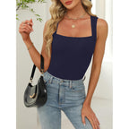 ANRABESS Women’s Tank Tops Square Neck Thick Straps Sleeveless Summer Slim Fit Shirts Knit Basic Tee Work & Vacation Clothes