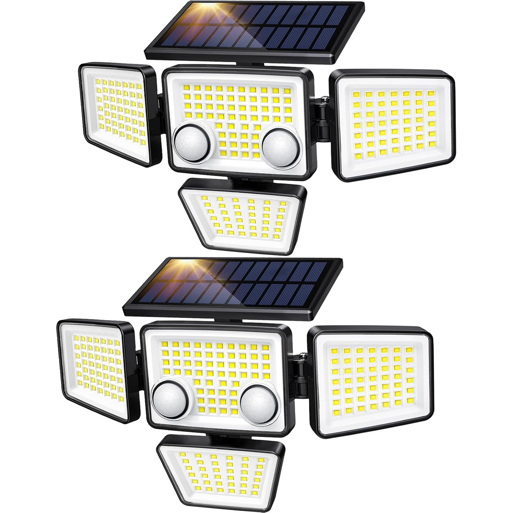Lywalt Solar Outdoor Lights - 3000Lm 188 Led Motion Sensor Outdoor Lights, 4 Heads Security Light,Ip65 Waterproof, Easy Install,270°Wide Angle Flood Wall Light With 3 Modes For Backyard Yard