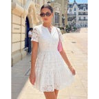 Merokeety Women'S Summer Lace Boho Mini Dress 2026 Short Sleeve Floral Eyelet A Line Vacation Beach Short Sundress