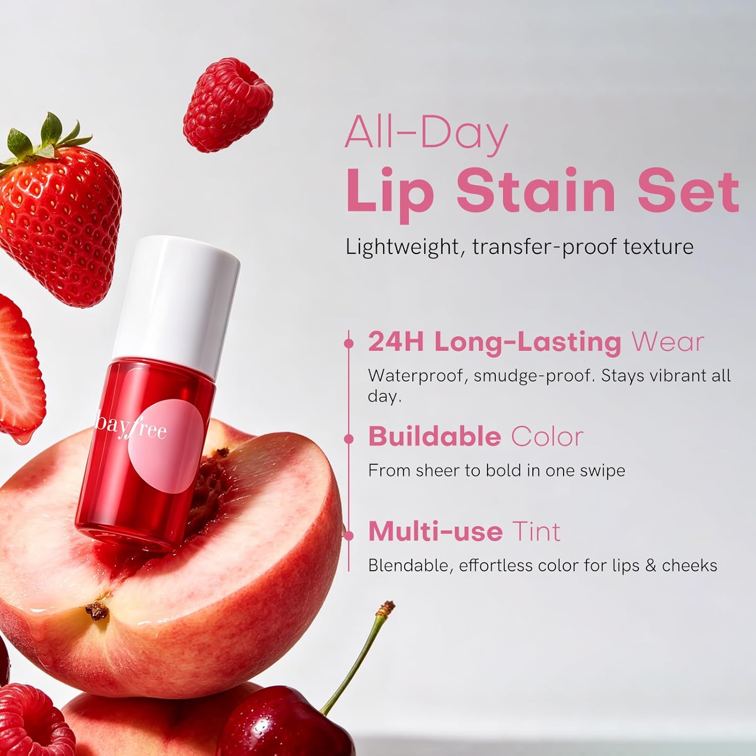 bayfree Lip Tint Stain Set, 7 PCS Lip Stain Long Lasting Waterproof, Hydrating Non-Sticky Liquid Blush & Water Tint, Transfer-Proof, High Pigment Matte Finish,Vegan Korean Makeup Set (fruit land)