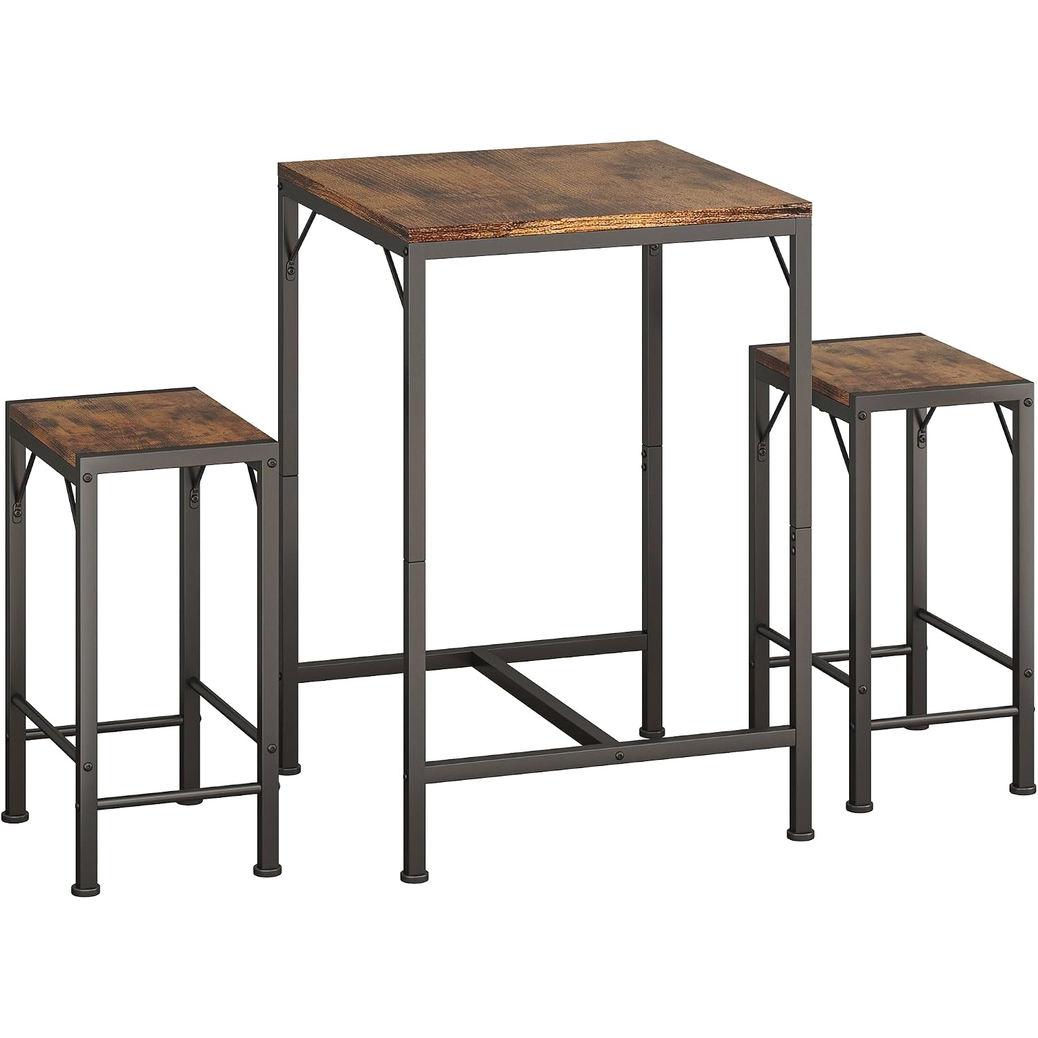 Homeiju Bar Table And Chairs Set, Square Bar Table With 2 Stools, Space-Saving Dining Pub Set For 2, Perfect For Kitchen, Breakfast Nook, Living Room & Small Spaces