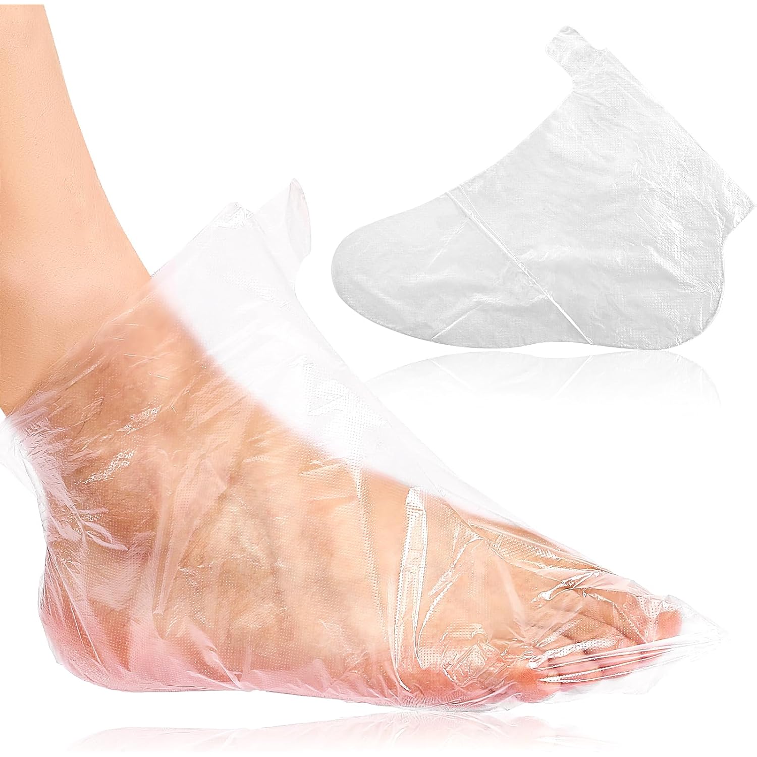 Plastic Foot Covers for Feet - 100pcs Pedicure Liners Disposable Clear Plastic Socks Disposable Foot Covers for Paraffin Bath, Pedicure, Spa, Shoes