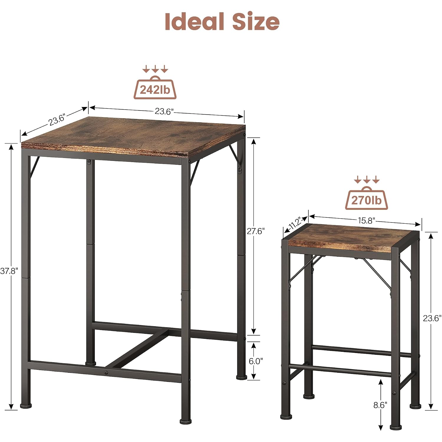Homeiju Bar Table And Chairs Set, Square Bar Table With 2 Stools, Space-Saving Dining Pub Set For 2, Perfect For Kitchen, Breakfast Nook, Living Room & Small Spaces