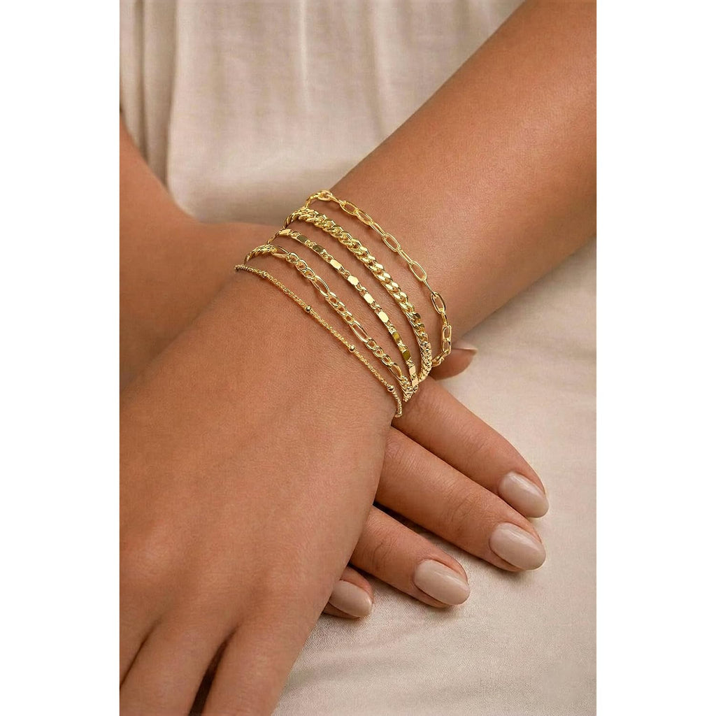 Gokeey Gold Bracelets Set for Women Non Tarnish Trendy,14K Gold Plated Dainty Stackable Paperclip Cuban Link Chain Bracelets, Simple Cute Cuff Bracelets Jewelry Set Adjustable 7"+2"