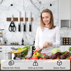 Magnetic Knife Holder Wood, 10" Knife Magnetic Strip No Drill Adhesive Knife Magnet Block, Wooden Magnetic Knife Holder for Wall Mount Fridge Refrigerator Kitchen Knife Bar Utensils Tools Organizer