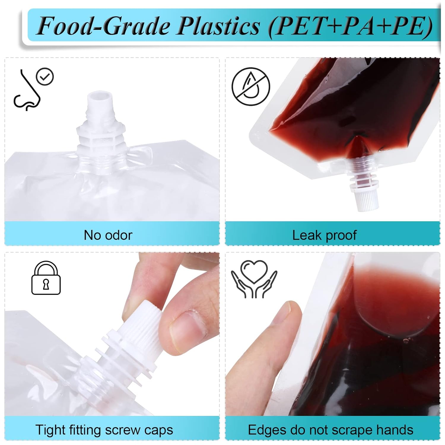24 Pcs Plastic Flasks, 8 Oz Concealable and Reusable Drink Pouches, Leak-Proof Food Grade Plastic for Travel (8OZ-24PCS +3 Funnels)