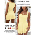 Miyieonz Women'S Square Neck Ruffle Hem Mini Dresses Ruched Waist Slim Sleeveless Corset Dress For Women Short Party Dress