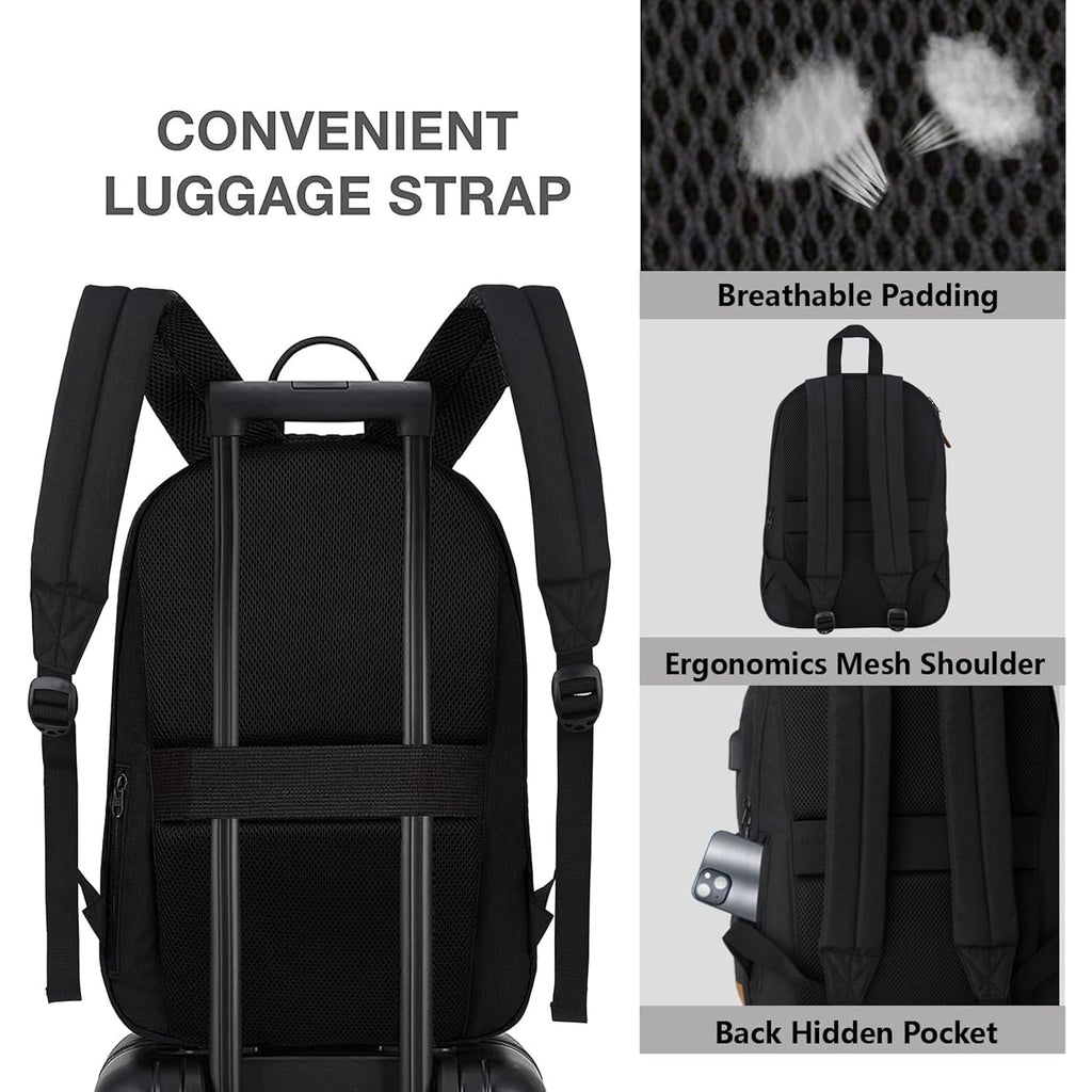 Keofid Travel Backpack For Men And Women, Anti Theft Laptop Backpack With Usb Charging Port For Work, Large Bag For College, Carry-On Backpack With Luggage Strap, Water Resistent(Black)
