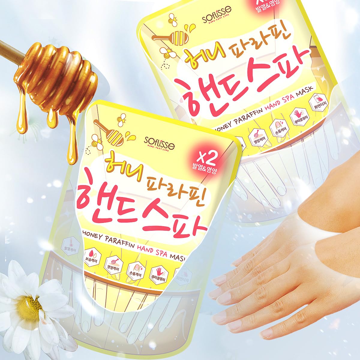 Soflisse Honey Paraffin Hand Spa Mask, Hydrating Heating Hand Mask, Alleviates Fatigue, Formulated with Shea Butter and Lavender Oil, 1 Pack