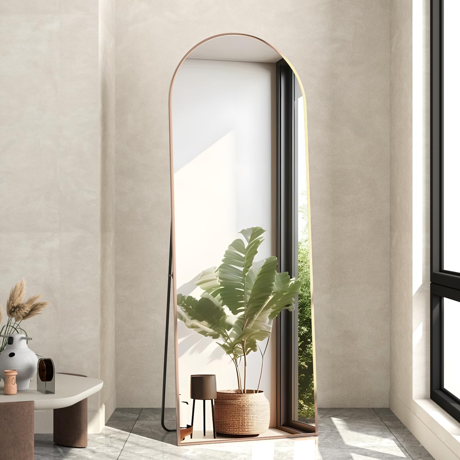 Full Length Mirror, 56"x16" Arch Floor Mirror with Stand, Gold Arched Full Body Standing or Leaning Mirror for Bedroom, Living Room