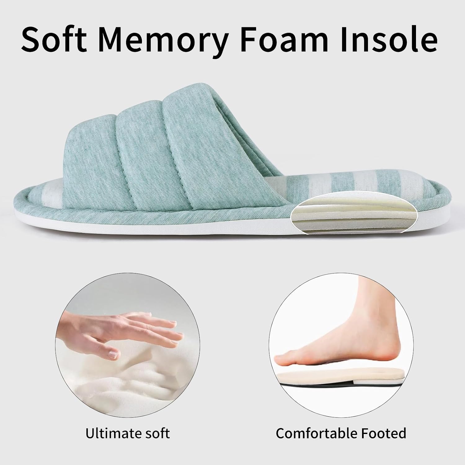 Open Toe House Slippers For Women Men Soft Cotton Indoor Shoes Memory Foam Slip On Bedroom Slippers