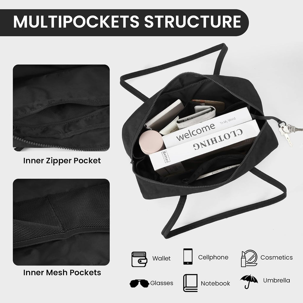 Slouchy Tote Bags Nylon Bowler Bag For Women Hobo Bags Large Shoulder Bag For Travel Work College