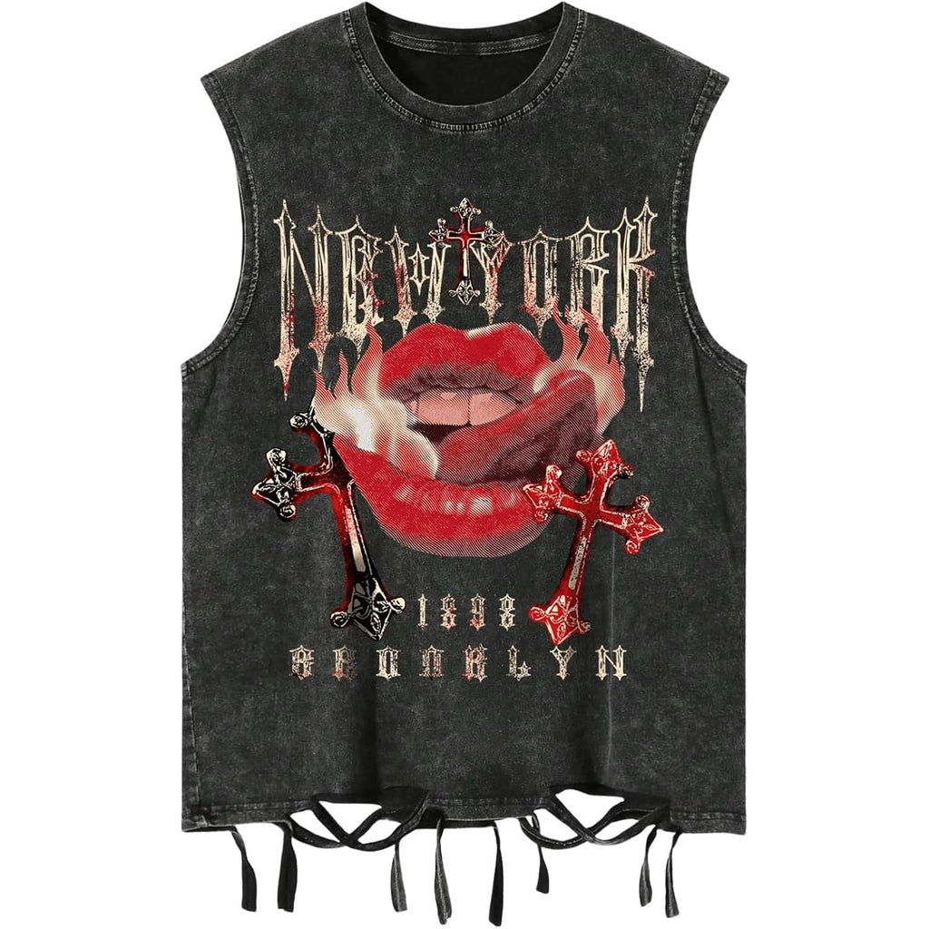 Verdusa Men'S Y2K Graphic Tees Grunge Hippie Distressed Tank Top