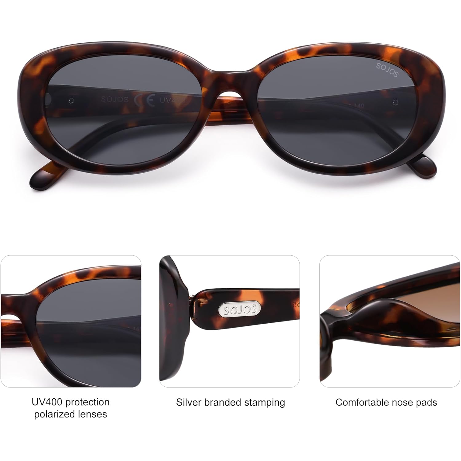 SOJOS Retro Oval Polarized Sunglasses for Women Men Vintage 90s Style Womens Mens Sunnies Sun Glasses SJ2369