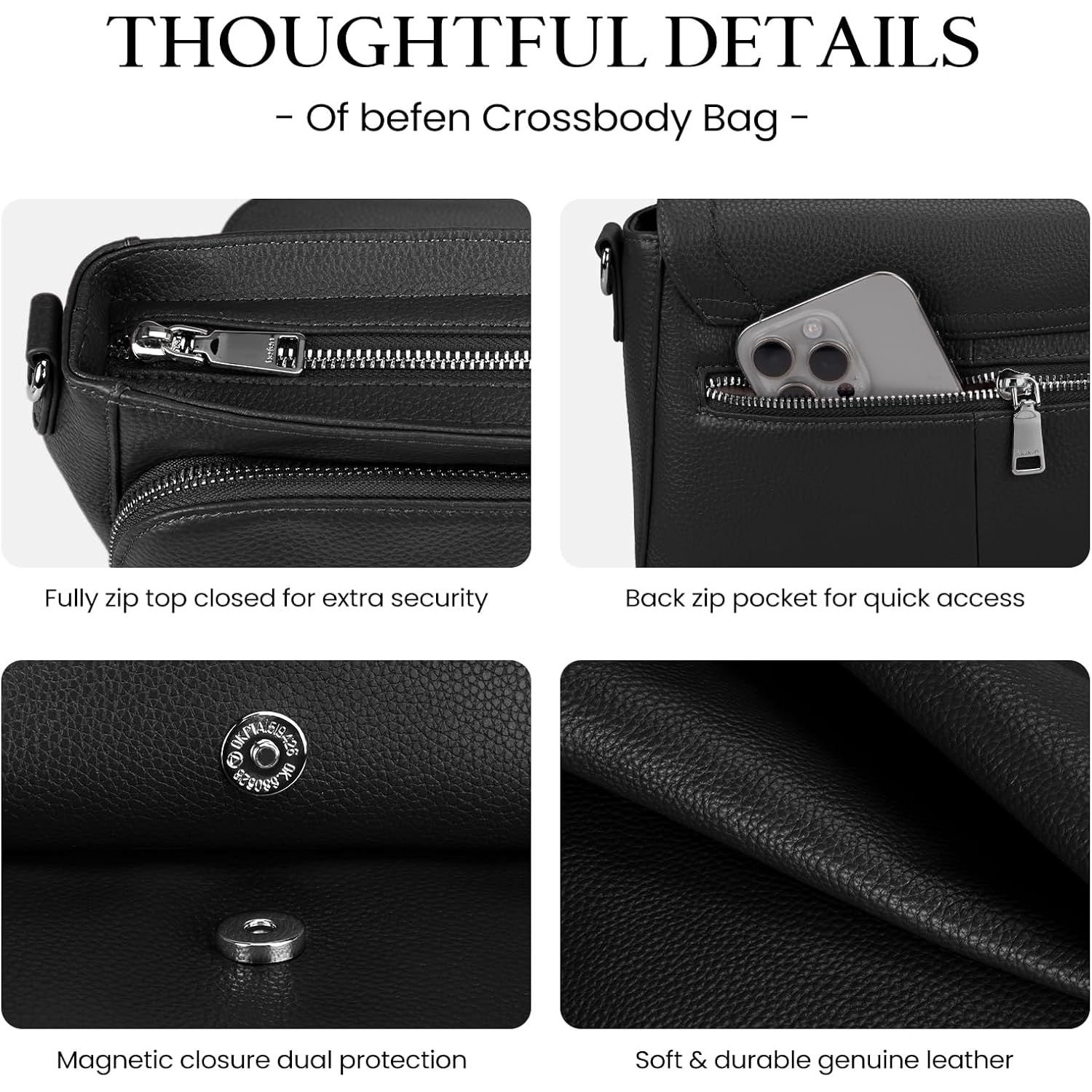 Befen Genuine Leather Crossbody Bags For Women With Built In Rfid Wallet Medium Womens Saddle Bag Cross Body Purse
